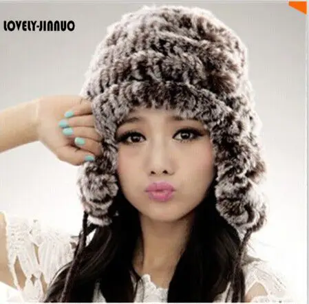 

2019 Women Genuine Rex Rabbit Fur Hat Knitted Rabbit Fur Cap Real Rabbit Fur Headwear Winter warm Hat Free Shipping JN013