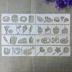 8Pcs New 18.5*5.5cm Food Cake DIY Layering Stencils Painting Scrapbook Coloring Embossing Album Decorative Template