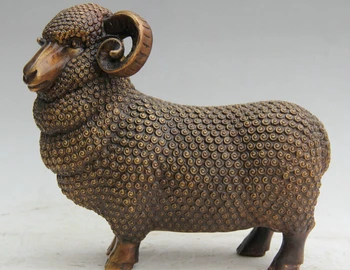 

WBY Elegant old S5701 10" Chinese Bronze Feng Shui animal Zodiac Year Sheep jumbuck Statue sculpture (A 0319 discount 35%)