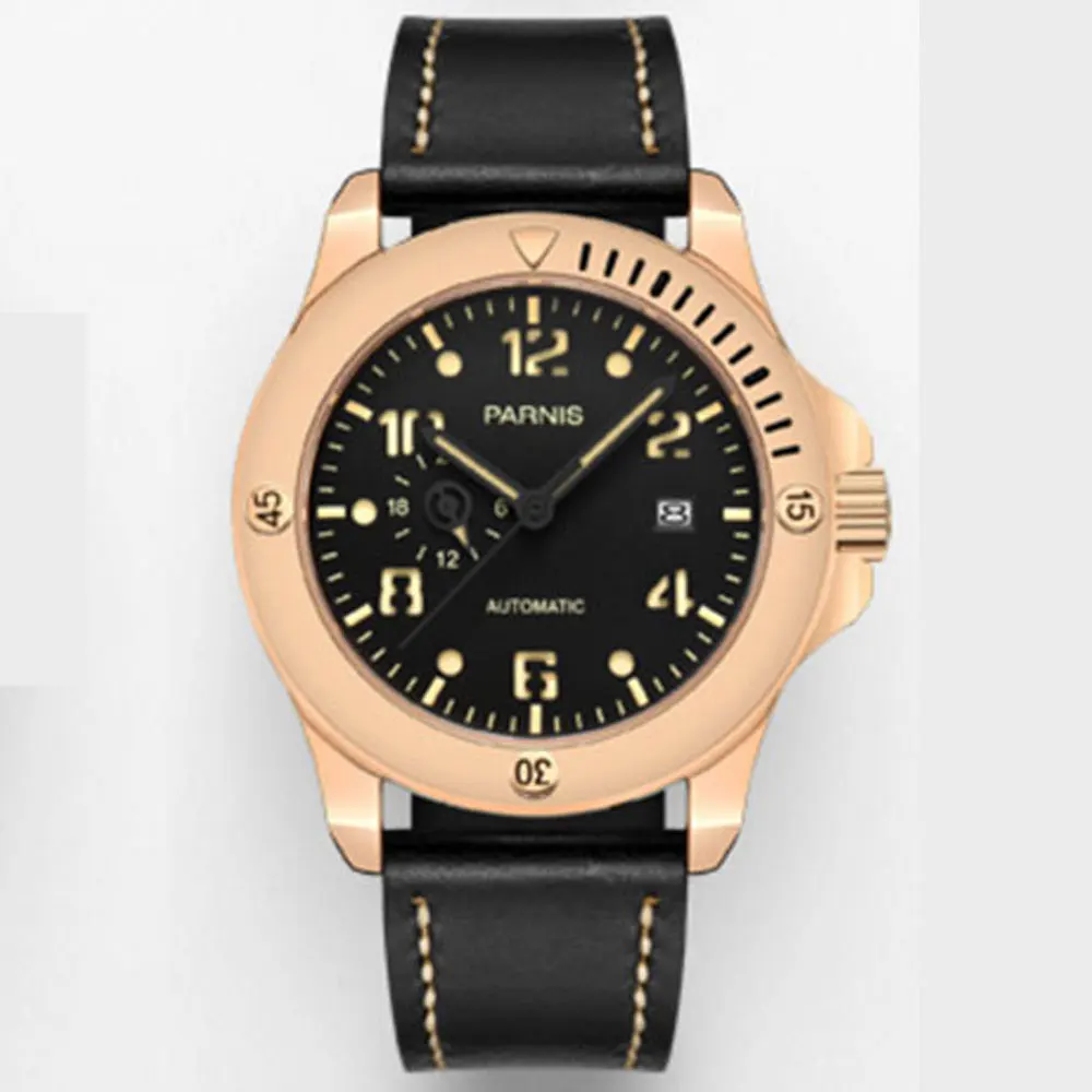 Rose Golden Plated 43 мм Parnis автоматические часы Супер Светящиеся механические часы классические мужские часы для ныряльщика лучший бренд класса люкс для мужчин relogio masculino - Цвет: Rose Golden Plated