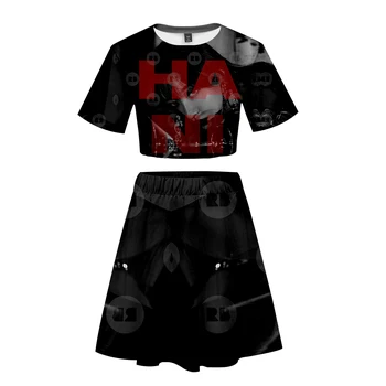 

Cheerleading Costumes EXID 3D Short Skirt Suit Short Sleeve T-shirt and Short Skirt Piece Kpop Girl Casual Pop Style Sets