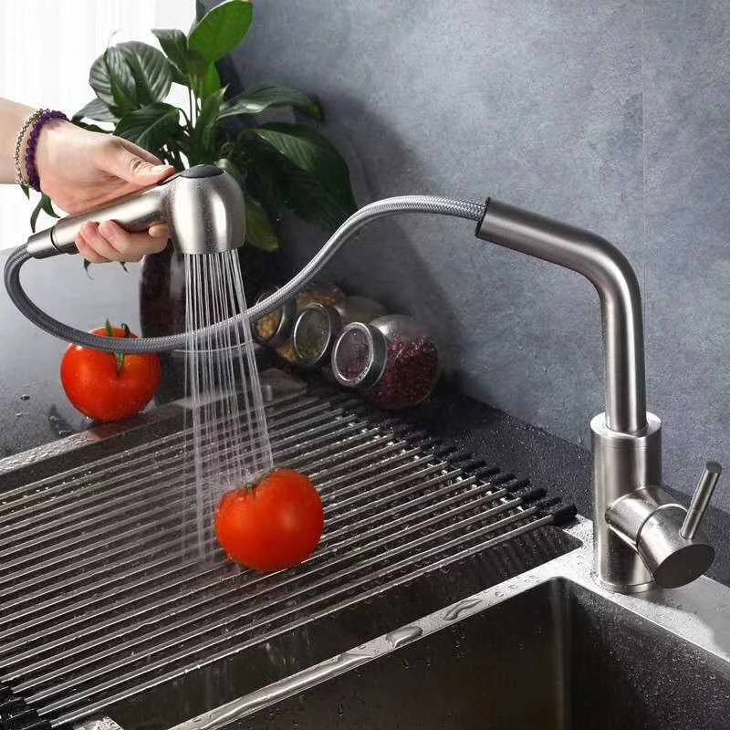  Pull Out Kitchen Sink Faucet Deck Mounted Rotation Swivel Spout Sink Faucet Sprayer Stainless Steel - 33042521831