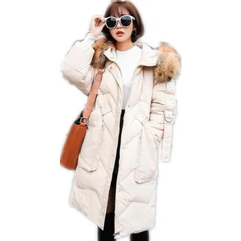 

Hooded Large Fur Collar Winter Women Jackets 2018Plus Size 3XL Medium-Long Down Jacket Winter Coats Loose Parkas Mujer CQ2572