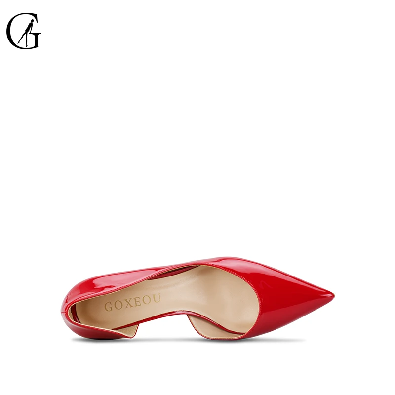 GOXEOU г. Женская обувь пикантные туфли на высоком каблуке 6 см с острым носком, без шнуровки, для свадьбы, офиса, лакированная кожа, ручная работа,, большой размер 46 - Цвет: red 6cm heel