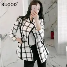 RUGOD модная клетчатая Женская куртка, пальто, Тонкая Повседневная Женская куртка с длинным рукавом,, осенняя зимняя одежда, chaqueta mujer