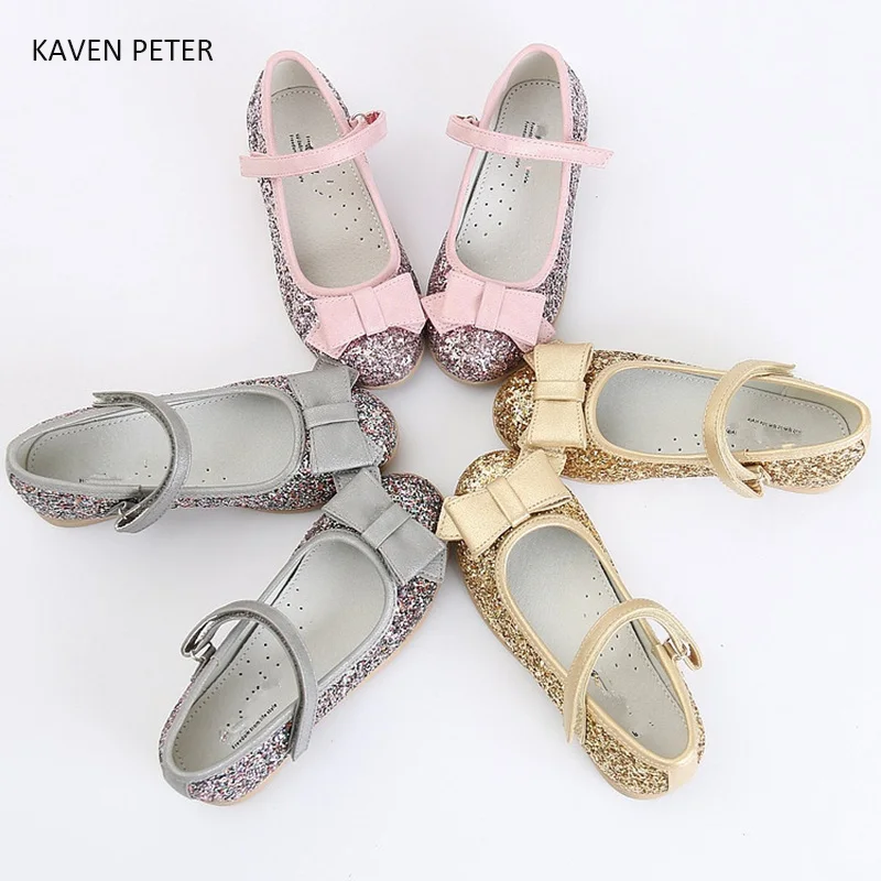 Chaussures princesse pour enfants filles | Chaussures de Ballet, argent et or rose, chaussures orthopédiques à paillettes en cuir pu, pour tout-petits