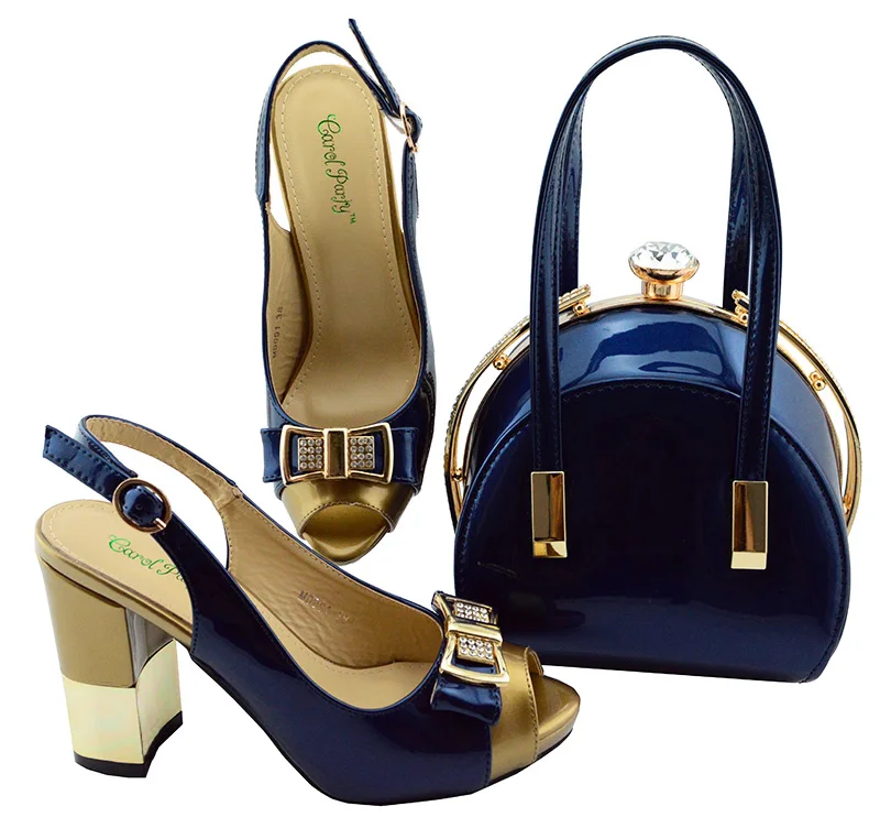 Newest Shoe and bag set to match women sandal and clutches bag navy
