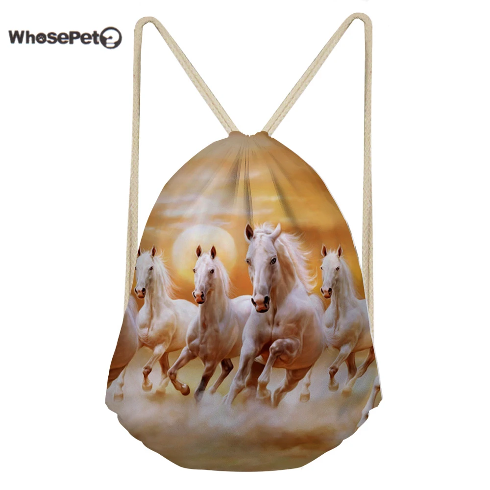 

WhosePet Women's String Backpacks Drawstring Backpack Bag Small 3D Crazy Horse Printing Mini School Bag for Teenagers Girls