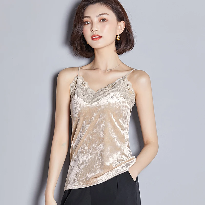 Черный белый абрикосовый розовый бархат Camis весенние корейские модные женские
