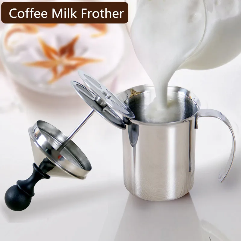400ML Stainless Steel Milk Frother Foamer Coffee Milk Frother Cappuccino Manual Coffee Milk Foamer Coffee Tools KCBII011501