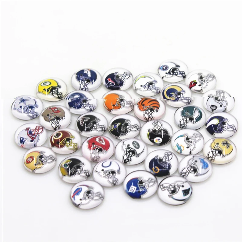 64pcs/lot Mix 32 Designs Helmet Football Snap Buttons Diy 18mm Glass