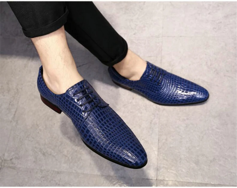 Mens Casual Shoe Formal Oxfords Mens Shoes Casual Mens Dress Shoes' Lace-up Crocodile Leather Oxford Shoes For Men Big Size 46 (2)