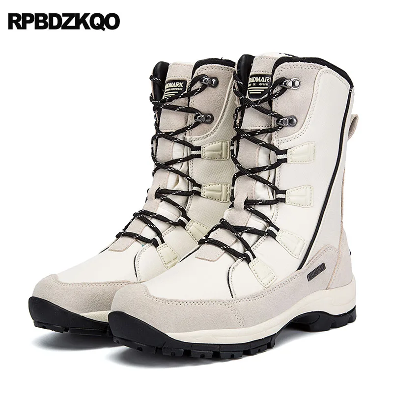 

Patchwork Suede Casual Super Warm Winter Boots Russian Style Full Grain White Hiking Men Faux Fur Lace Up Snow Mid Calf Shoes