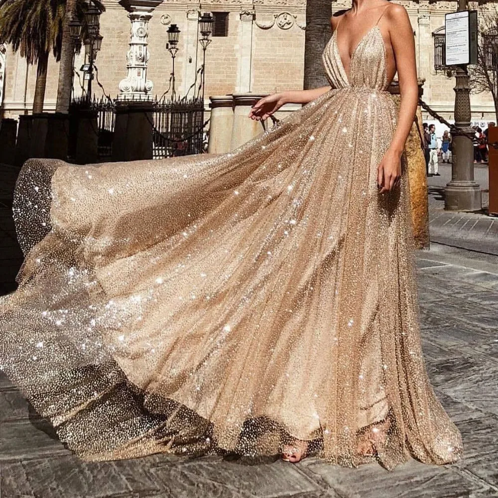 

Holographic Roupas Femininas Women's sexy V-neck sling lace solid color sleeve back hollow long elegant dress vestido sexy@@