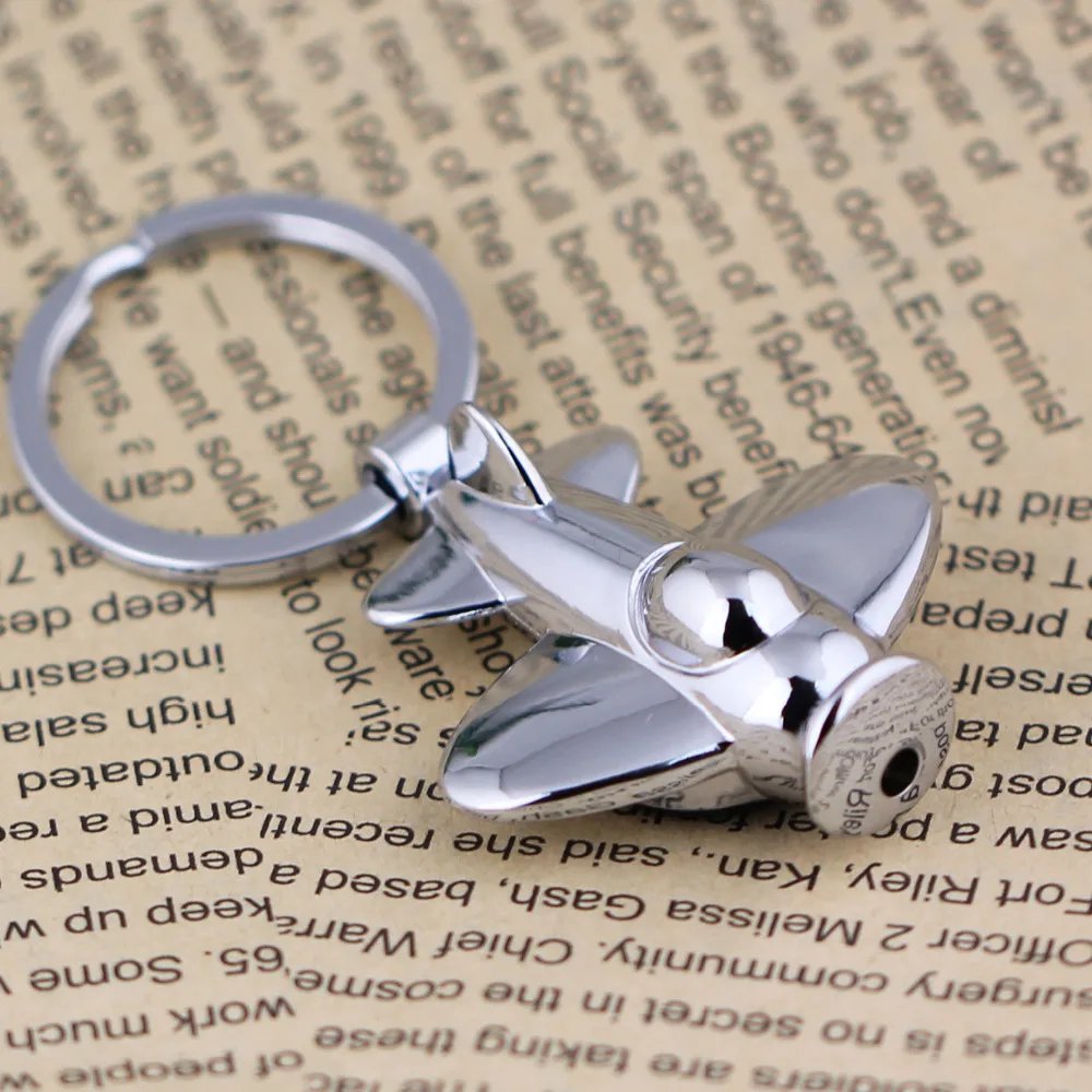 10Pcs/Lot Polished Chrome Silver Keychain LED Light Plane Aircraft Air