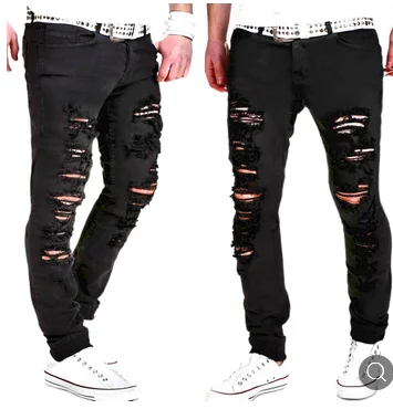 2019 New Black Ripped Jeans Men Hip Hop With Holes Denim Super Skinny Brand Slim Fit Jean Pants Scratched Biker Cool Jeans 2XL