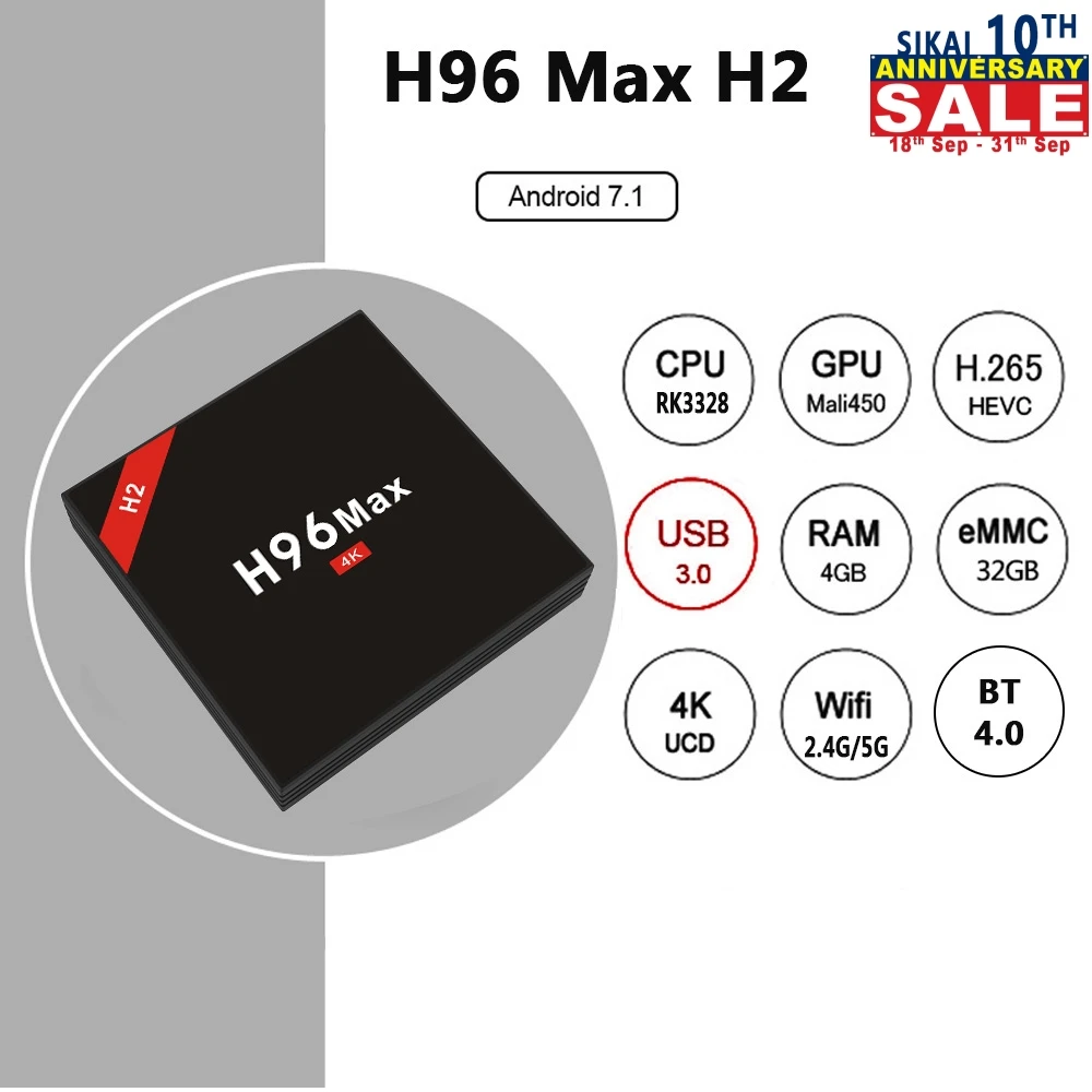 2018 Новый H96 MAX H2 Android 7 1 ТВ коробка Rockchip RK3328 четырехядерный 4 ГБ 32 Декодер каналов