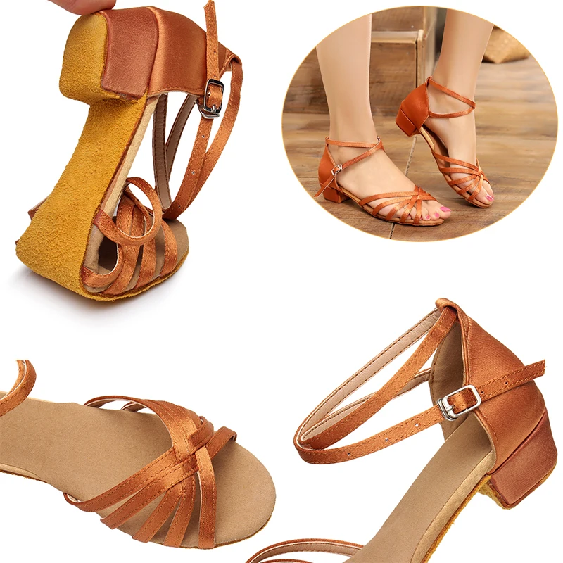 EU24-41, женская обувь для латиноамериканских танцев, Детские бальные танцевальные туфли на низком каблуке для девочек, детские женские туфли для сальсы, Каблук 3,5 см
