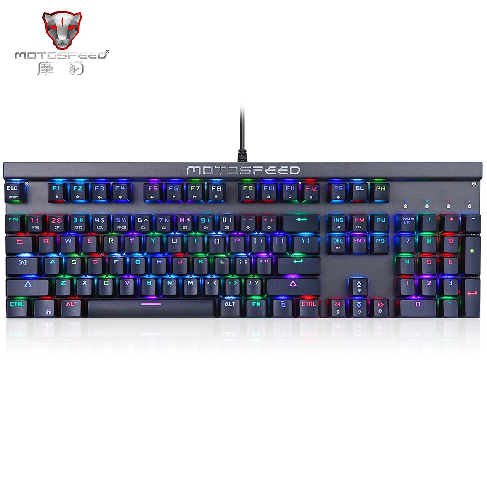 

Russian/English Motospeed CK103 Gaming Mechanical Keyboard 14 Modes RGB Backlight USB2.0 104 Anti-ghosting Keys Blue/Red Switch