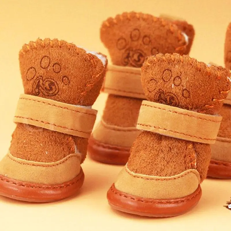 Warm Pet Dog Shoes Cats Puppy Pinlk Brown Cute Cotton Soft Pet Boots 4