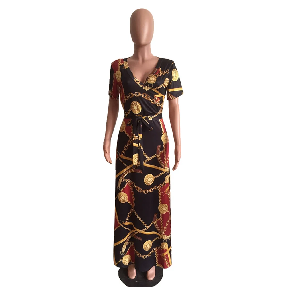 SUNGIFT африканская плюс размер африканская Дашики платья для женщин Печать Глубокий v-образный вырез сексуальное платье короткий рукав Летняя африканская одежда