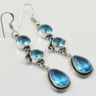 

Blue Topas, Silver Overlay on Copper Earrings, 65 mm , E2061
