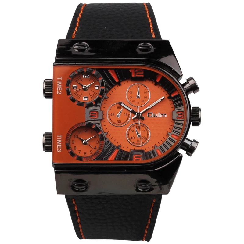 

Top Luxury Brand Oulm Watch Men Watches Fashion Sports Watches Three Time Zones Quartz Watch Man Watch relogio masculino