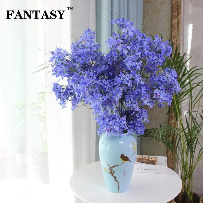 

FANTASY 190Heads Purple Artificial Cherry Flower Bouquet Silk Fabric Flower Fake Sakura Faux Plant for Garden Home Decoration