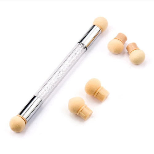 White with 4 Sponge 1 шт двухголовые градиентные кисти акриловые стразы Ручка Губка для дизайна ногтей кисть для градиент Омбре ногти инструмент для маникюра - Цвет: White with 4 Sponge