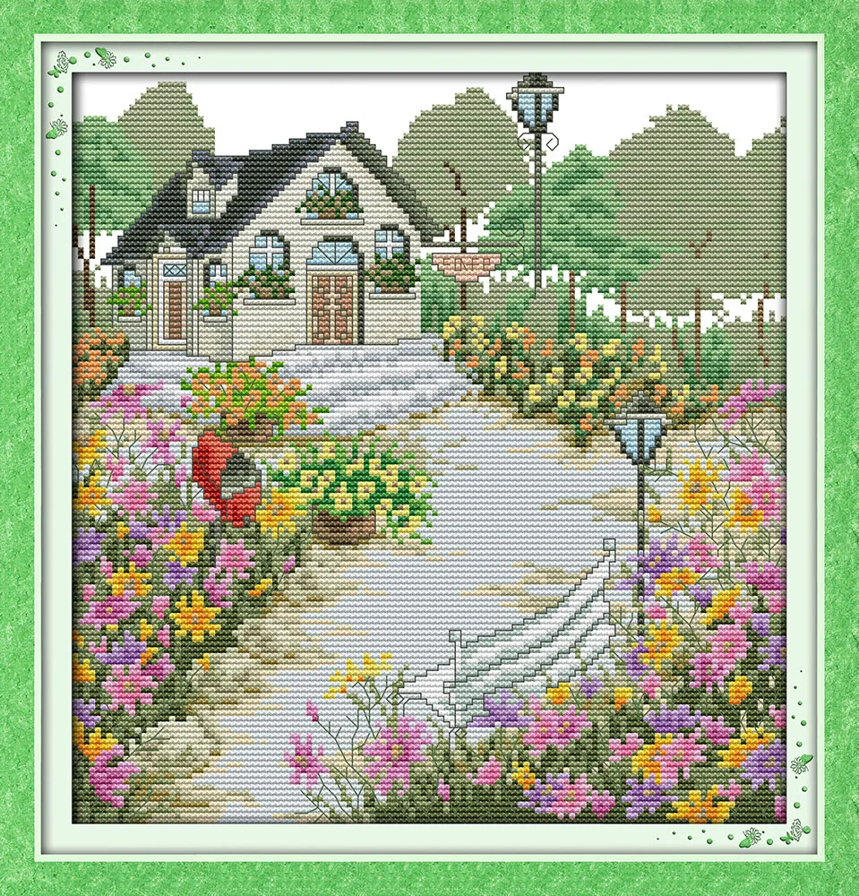

A rustic cottage scenery Cotton DMC cross stitch kits 14ct white 11ct print embroidery DIY handmade needlework wall home decor