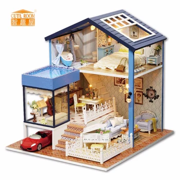 

Furniture DIY Doll House Wodden Miniatura Doll Houses Furniture Kit DIY Puzzle Assemble Dollhouse Toys For Children gift A061