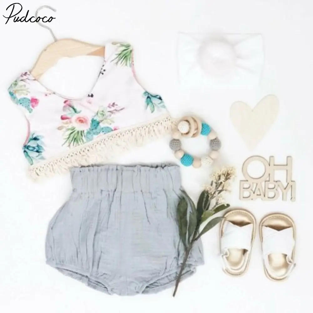 

Cute Toddler Infant Baby Girls Floral Sleeveless Vest Tops Shorts Summer Outfits Tops Solid Shorts Briefs Outfits