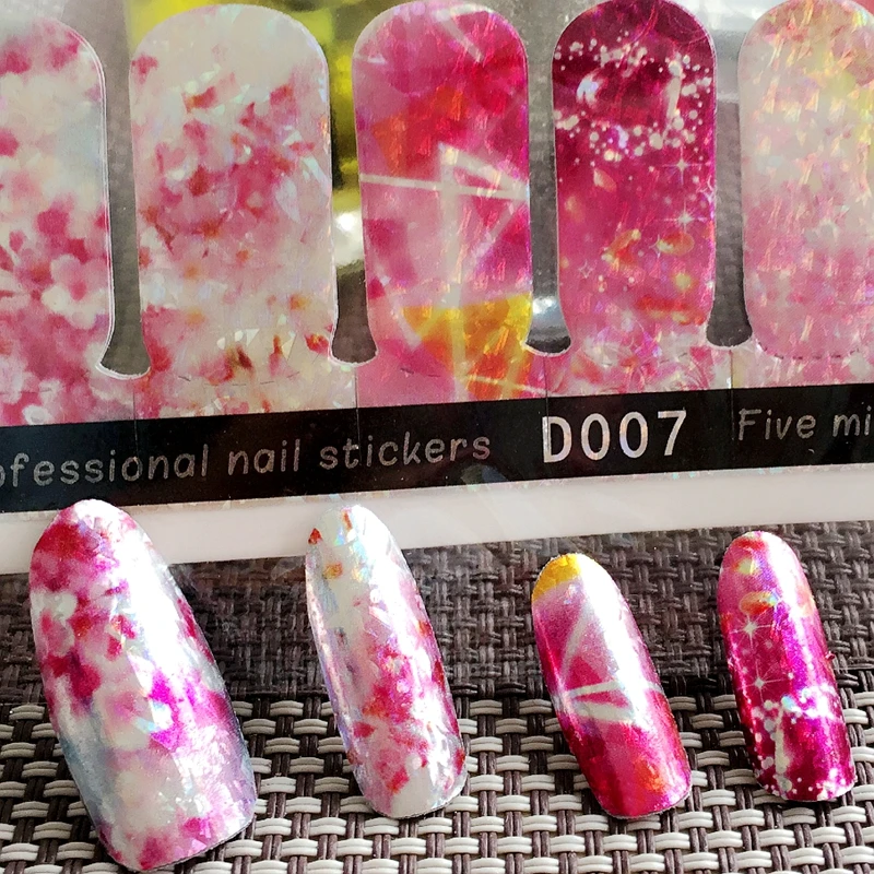 2 packs glitter flower nail wraps full cover adhesive nail art stickers