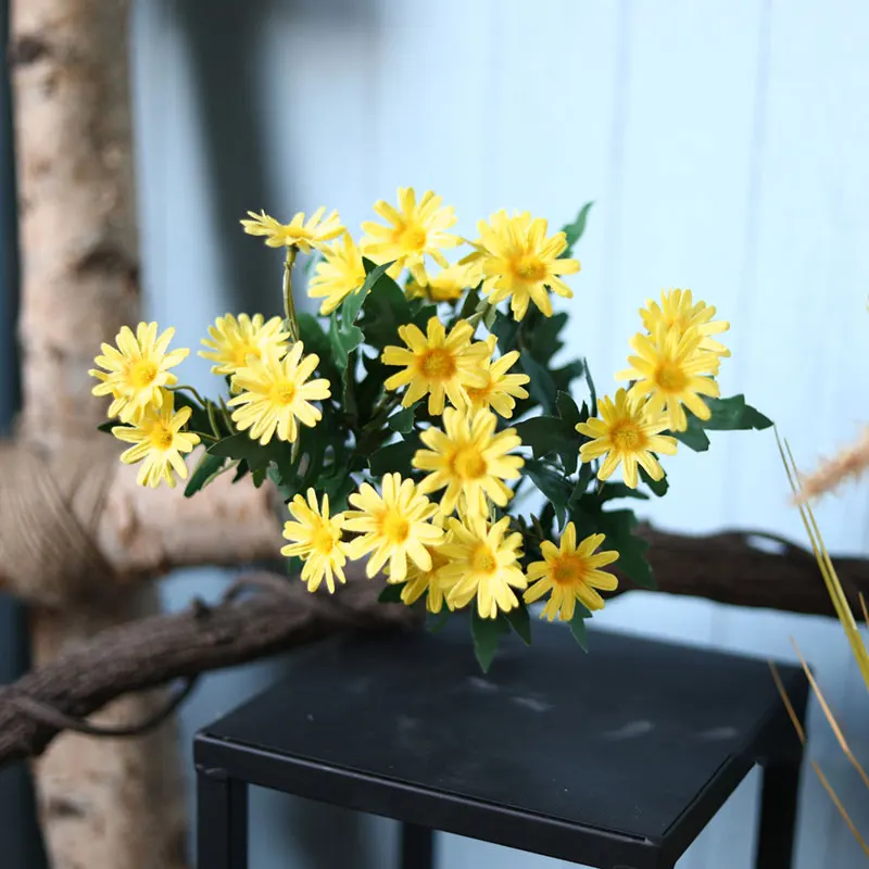 Юмай 9 вилка 35см ромашка шелковые искусственные цветы украшение стола композиция - Цвет: yellow