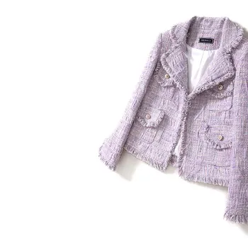 

Women elegant violet tweed jacket notched collar single breasted 4-pocket jackets new 2018 winter