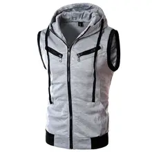 2016 männer Stilvolle Hoodies Beiläufiges Sleeveless Jacke Herbst Mans Weste Männlichen Slim Fit Mit Kapuze Reißverschluss Sweatshirt 22