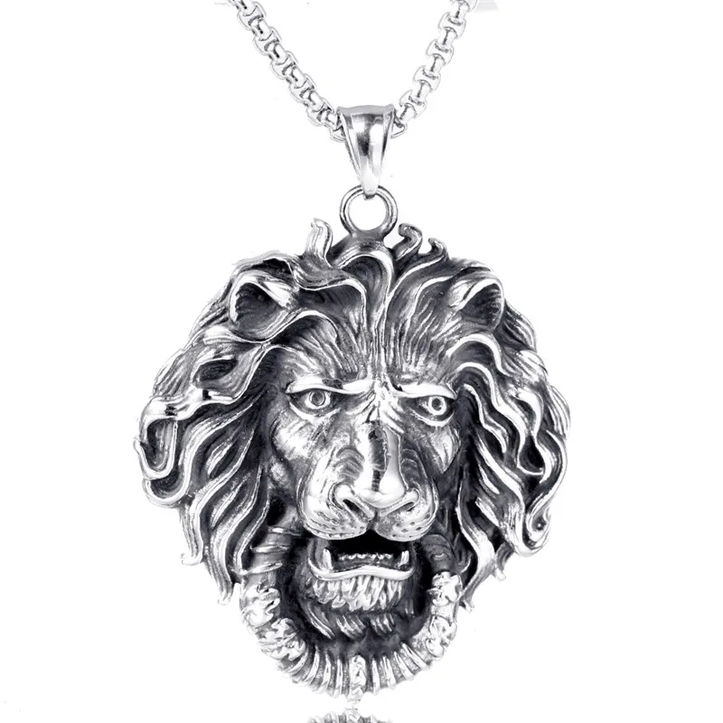 

Best selling titanium steel lion head pendant necklace men's punk rock hip hop jewelry brothers gift jewelry