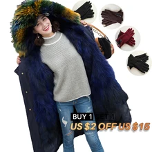 

2018 New Long Winter Jacket Women Outwear Thick Parkas Raccoon Natural Real Fur Collar Coat Hooded Real Warm Fox Fur Liner