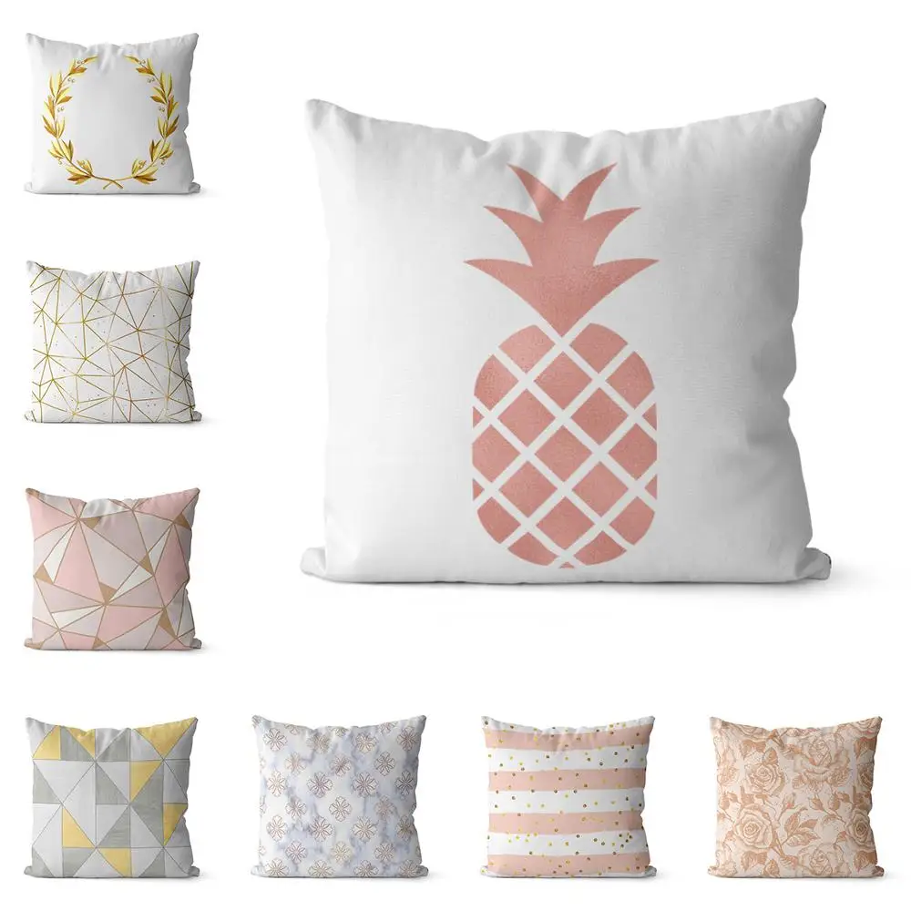 

logoadds Pillow Case Rose Gold Geometric Pineapple Glitter Plush Sofa Decorative Cushion Cover for Home Decor 45x45cm for car