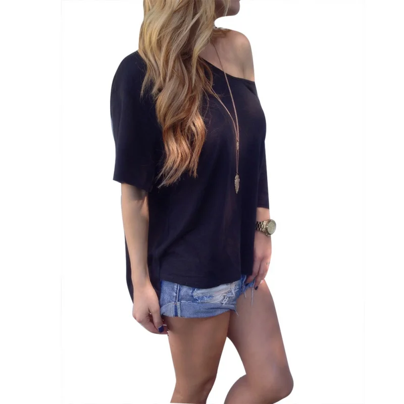 

Liva Girl Women Ladies One Shoulder Casual Bloues Short Sleeve Soft Cotton Loose T-shirts