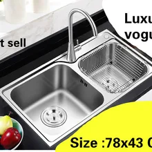 Квартира кухня двойной паз Раковина Стандартный сделать блюда высокое качество 304 нержавеющая сталь Лидер продаж 780x430 мм