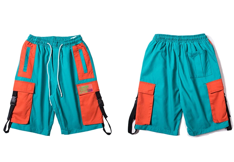 Харадзюку шорты Уличная летняя хип-хоп карго с коротким карманом мужские шорты для бега хлопок спортивные брюки повседневные Хип-хоп Swag ленты