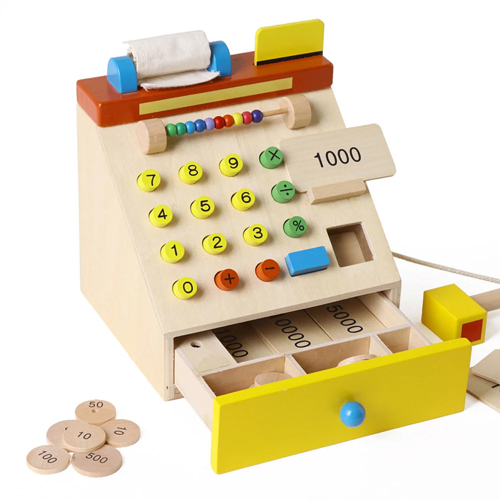 

Children Wooden Supermarket Simulation Cash Register Playing Toys Intellectual development toy for kids child