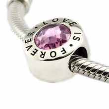 DIY подходит, соответственные Европейской Пандоре обаятельные Браслеты Love Is Forever бусины с розовым кристаллом 925 пробы серебро-ювелирные изделия