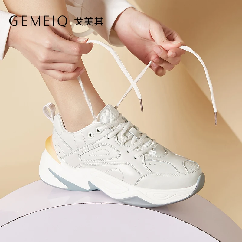 GEMEIQ/Коллекция года; сезон весна; дышащая обувь телесного цвета в Корейском стиле разных цветов; обувь на толстой платформе; Повседневная модная спортивная обувь