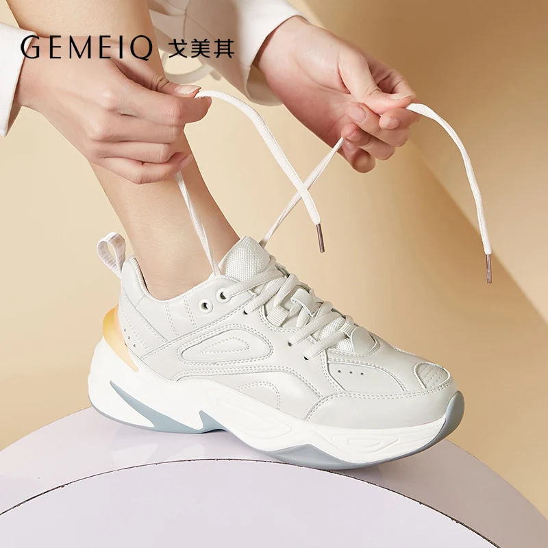 

GEMEIQ 2019 Spring Korean easy matching mixed color Breathable Nude Shoes Thick sole Platform shoes casual Sports Shoes Fashion