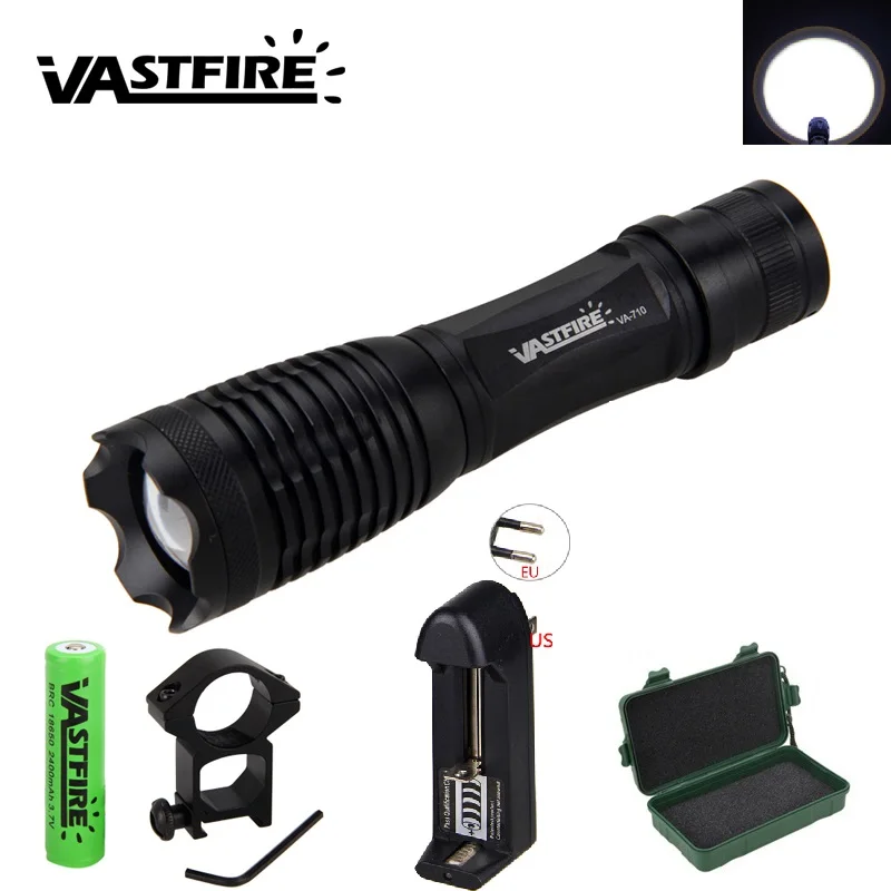 

Waterproof 1000 lm XML T6 LED Zoomable Flashlight Torch Hunting Light Lamp+Pressure Switch+Battery +Charger