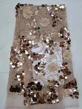 

High quality gold color African Sequins wedding lace fabric Hot selling French tulle net lace fabric New embroidered lace fabric