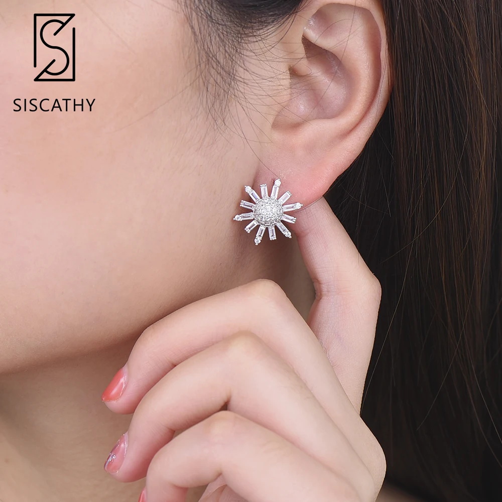 18*18 mm Fashion Korean Earrings Flower Shape Silver or Gold Tone Cubic Zirconia Inlaid Stud Jewelry 2018 | Украшения и