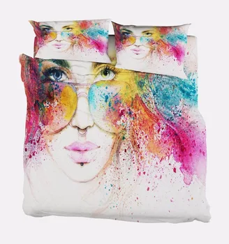 

3D Watercolor Girl 8 Bed Pillowcases Quilt Duvet Cover Set Single Queen